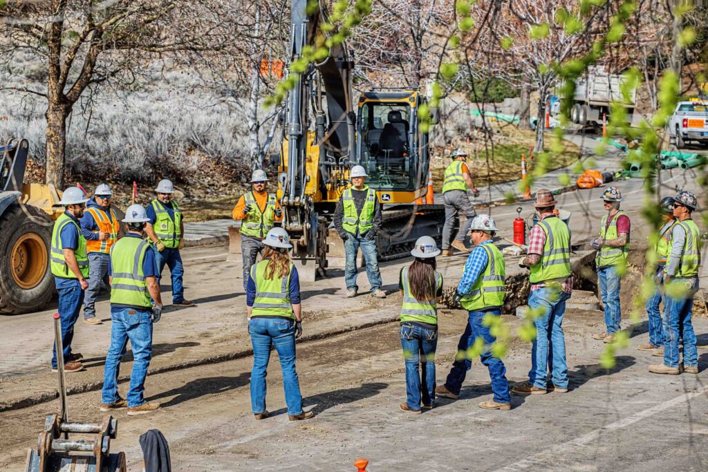 construction crew safety meeting job site